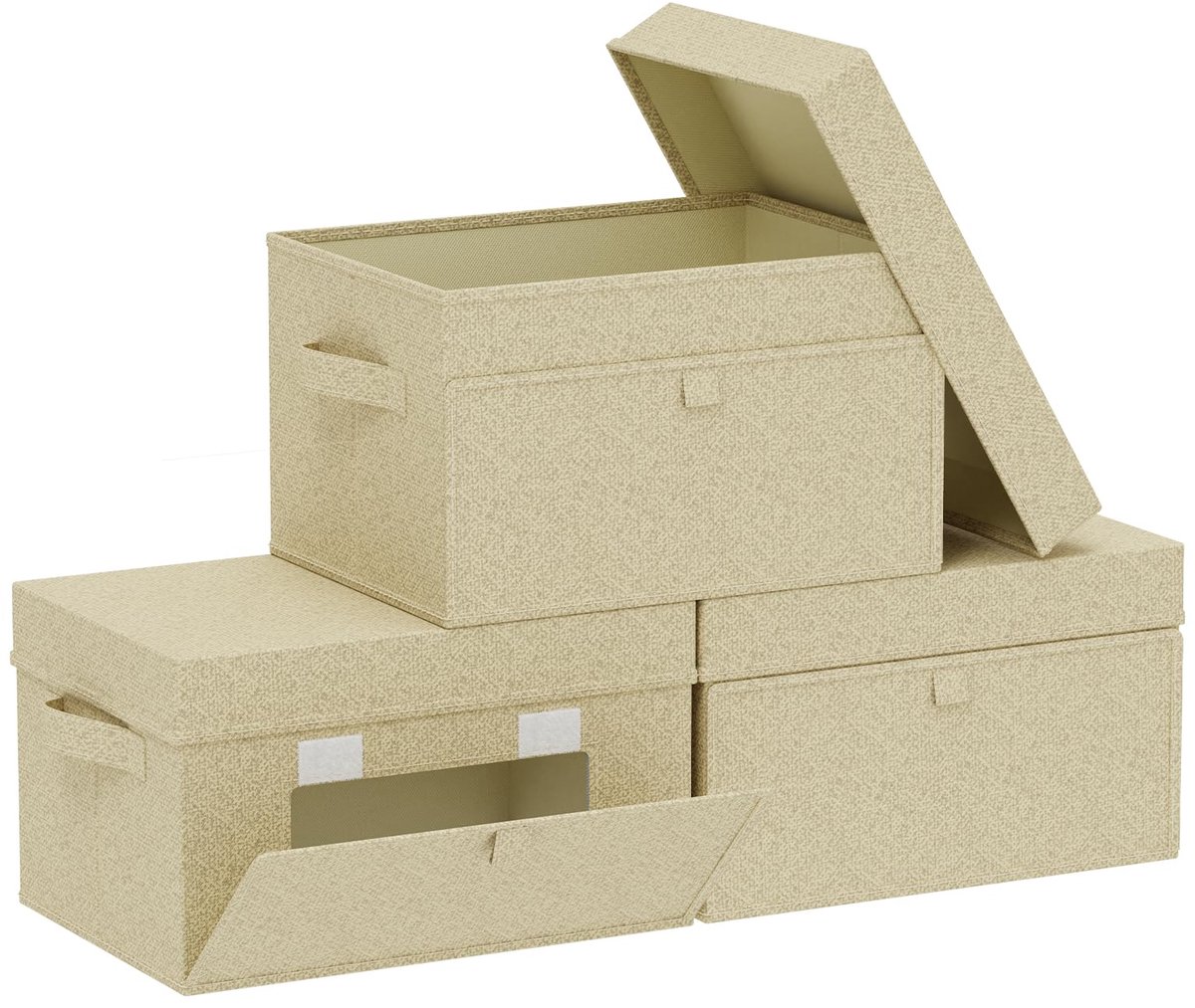 Opbergmanden met deksel aan de voorkant, organizer voor kledingkasten, voor slaapkamer, woonkamer, 3-delig, 33 x 23 x 20 cm, grijs en beige