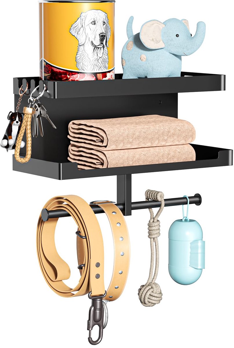 houder muur, hondengarderobe, hondenriem garderobe, sleutelrek met plank (zwart)