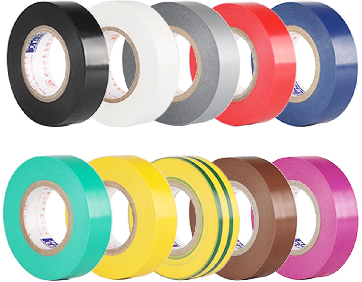 10 Stuks Gekleurd Plakband - 10 m Isolatietape, 15 mm Kleurrijk Plakband - Ideaal om te Knutselen