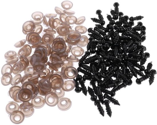 zalati Poppen neus 100 stuks met draadeinde sluitring kunststof voor naaldvilten berenpoppen speelgoed - zwart, 5 mm — afbeelding 3