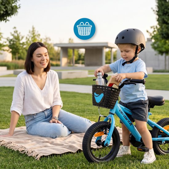 SUN BABY Verdant Bike Kinderfiets voor jongens 12 inch, leeftijd 3 tot 6 jaar, met zijwieltjes, duwstang, handrem (Blauw, 12 inch) van Sun Baby — afbeelding 4