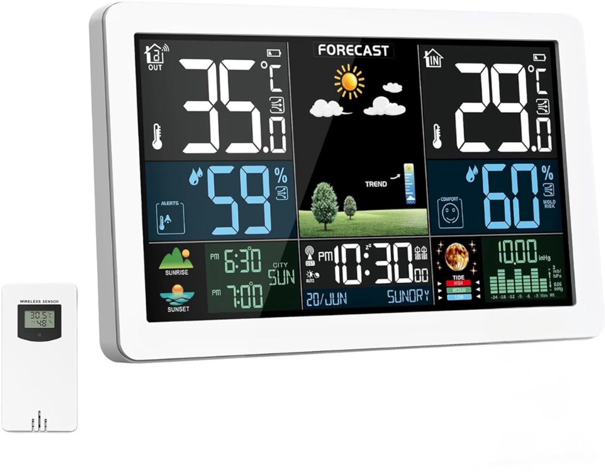 CRLYN® Weerstations - Weerstation Met Buitensensor - Weerstation Met Buitensensor - Weerstation Draadloos Binnen Buiten - Wit
