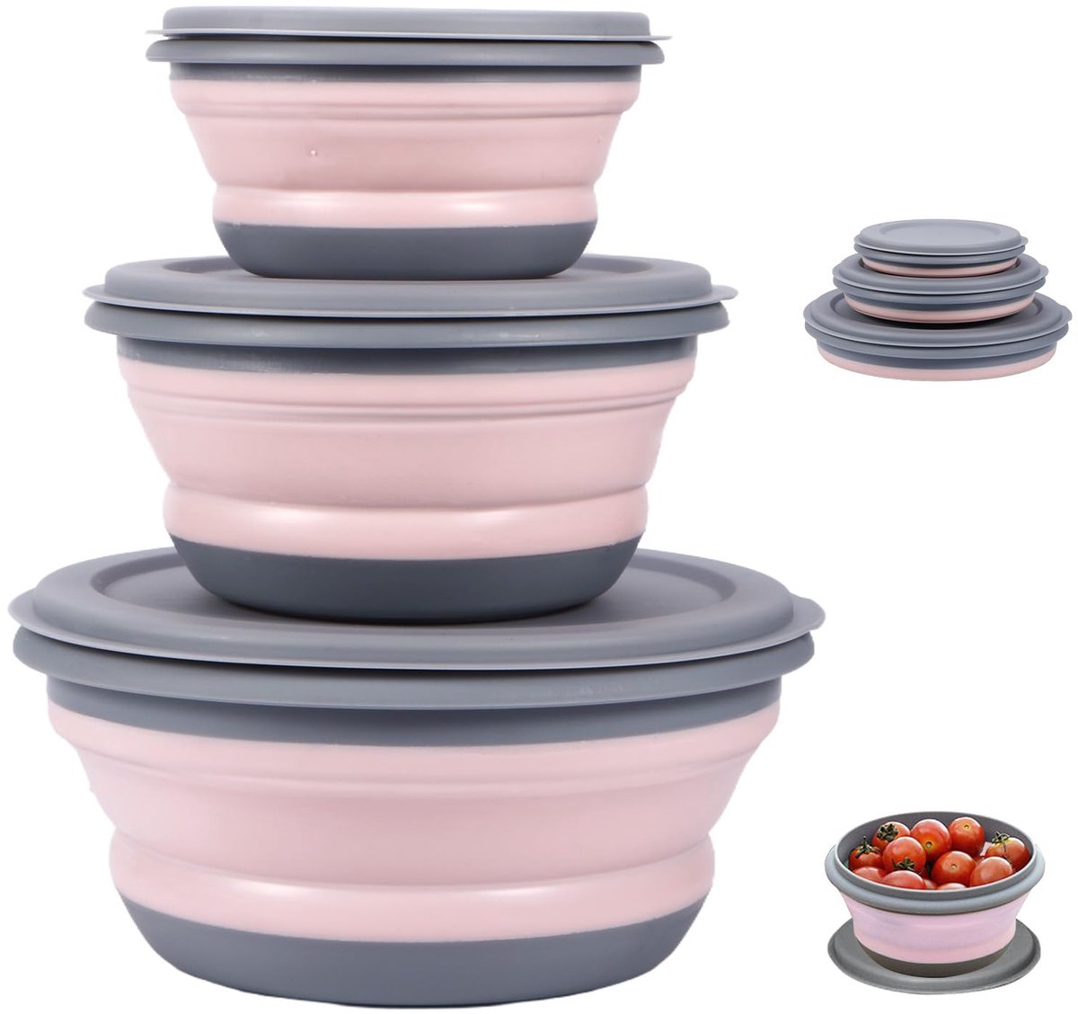 kom, 3 stuks siliconen campingservies met deksel, campingaccessoires, slakom, vershouddozen, campinggadgets voor kamperen, wandelen, keuken, school