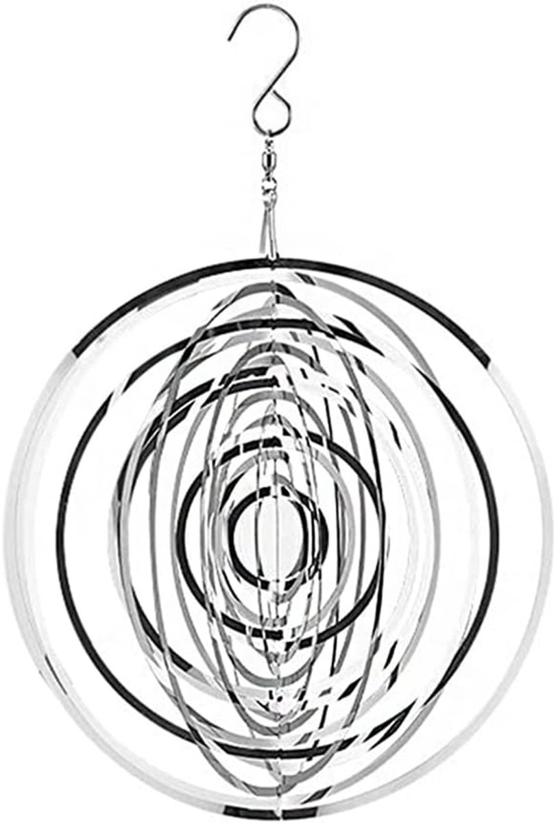 3D metalen windspinner roterend vloeiend lichteffect ontwerp windgong huis tuin decoratie buiten geschenk glanzend - rond