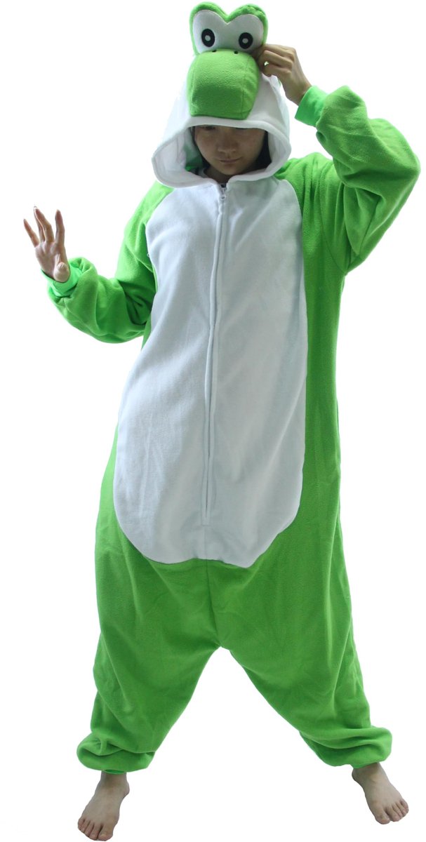 Groene Yoshi unisex pyjama van fleece voor volwassenen zachte dieren onesie voor dames en heren warme nachtkleding huispak cosplay kostuum Halloween loungewear — afbeelding 2