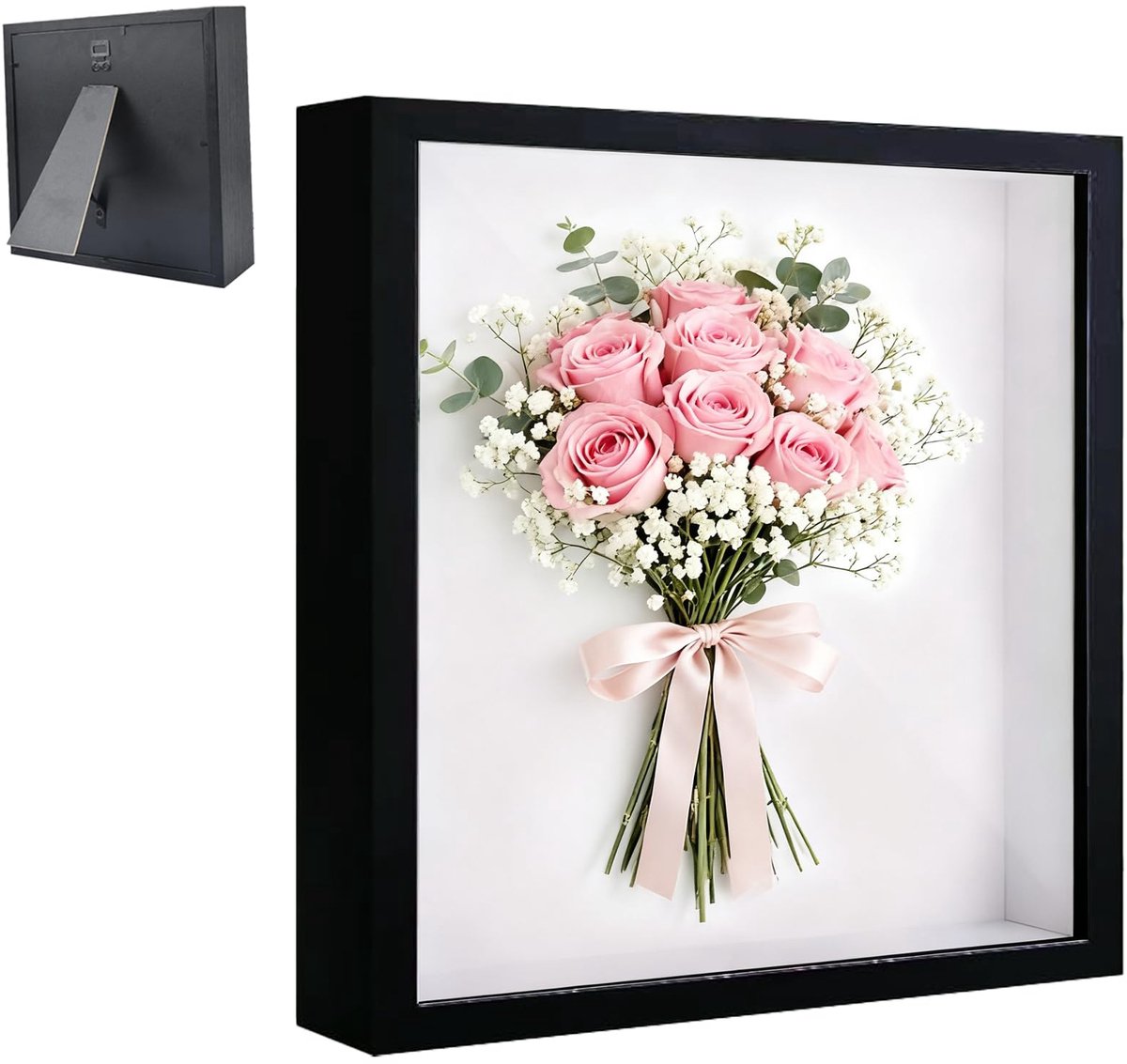 SnelShoppen - Grote Showbox Fotolijst 30x30 cm - Diepe Houten Lijst met Transparant Acryl - Zwart - Perfect voor Wanden en Tafels - Robuust en Modern