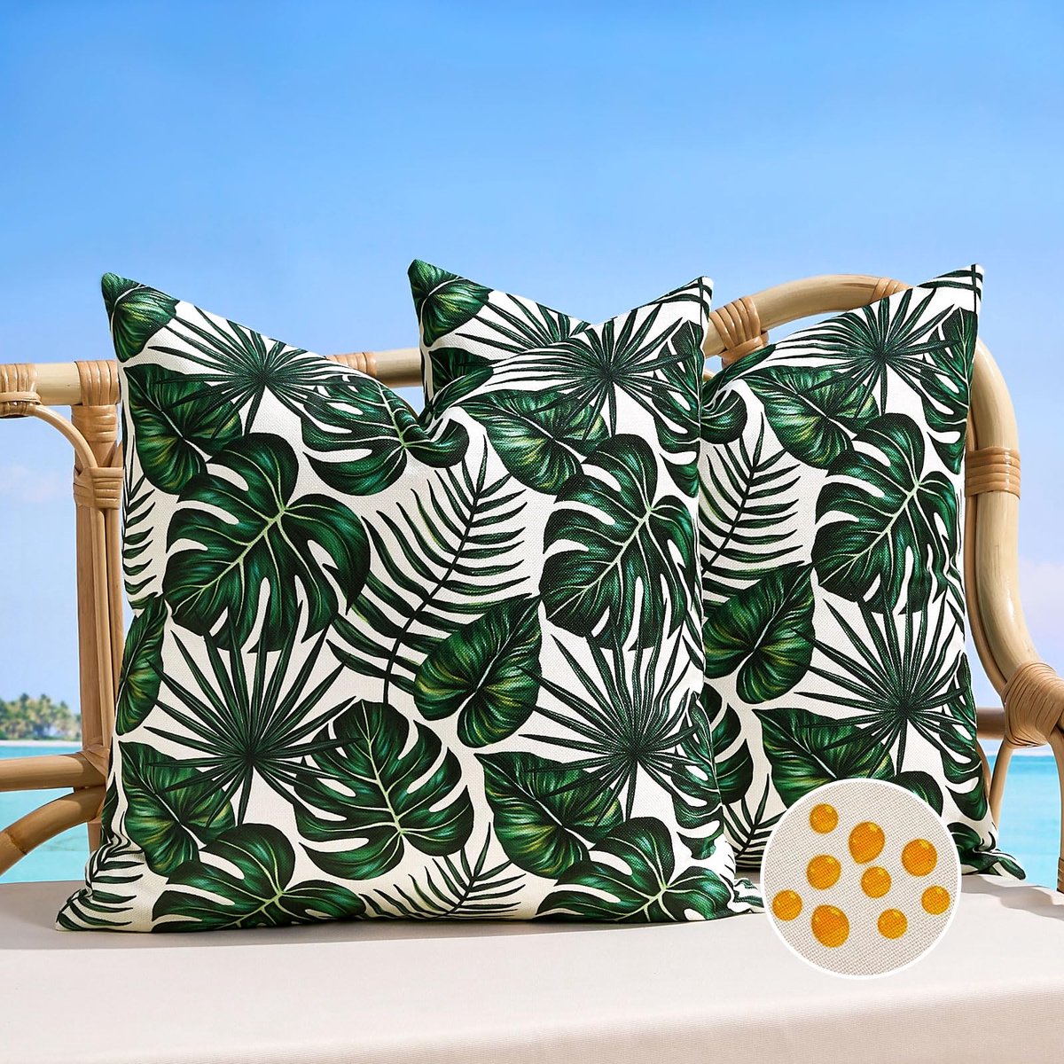 Kussenhoes Monstera Deliciosa tropische planten, waterdicht, voor buiten, decoratieve kussenslopen, onderhoudsvriendelijk en duurzaam, voor tuin, balkon, bank en bed, set van 2 stuks, 40 x
