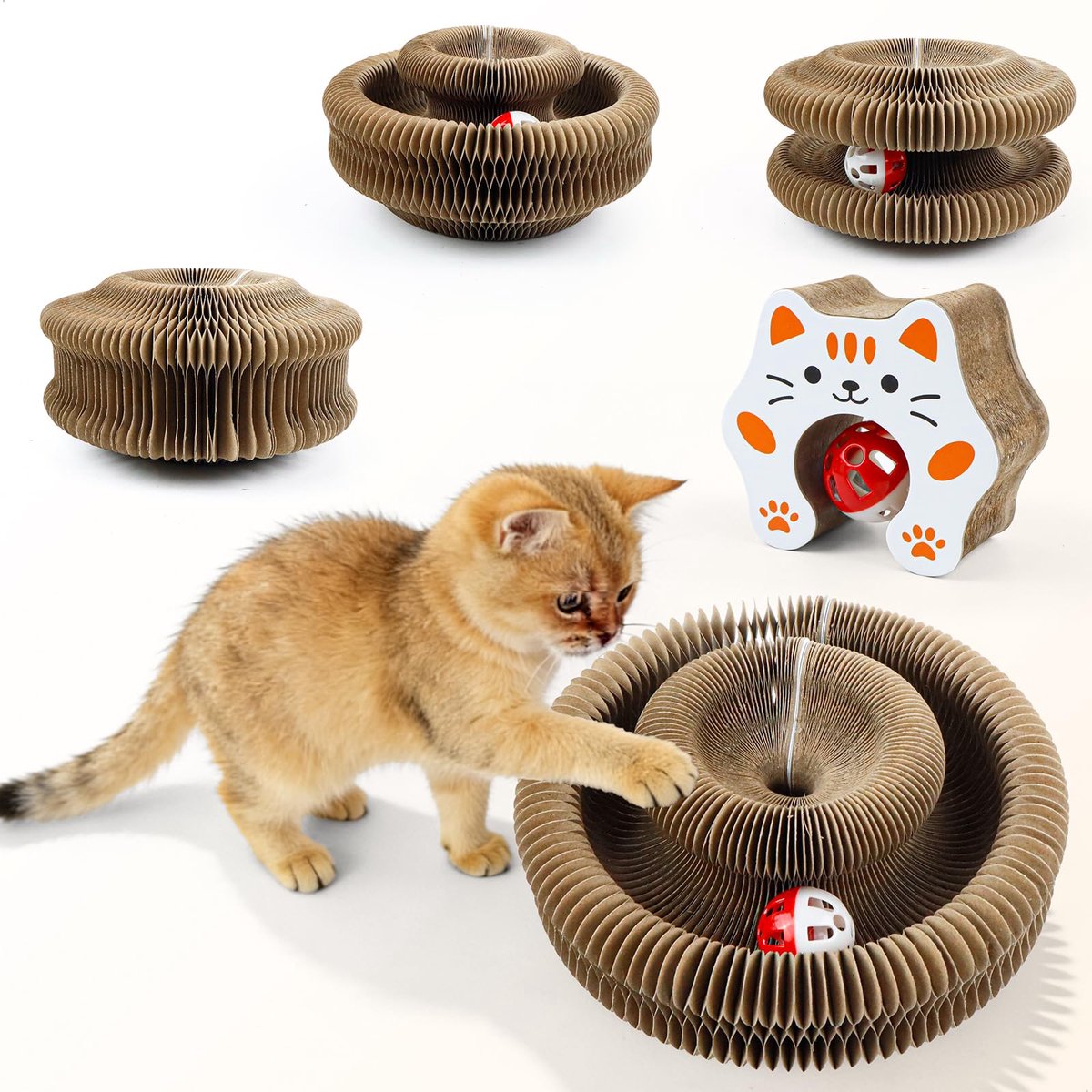 Krabplank voor katten, krabspeelgoed voor katten, interactief kattenspeelgoed met belletjes, Magic Organ Cat Scratching Board, opvouwbaar kattenspeelgoed voor binnen en buiten