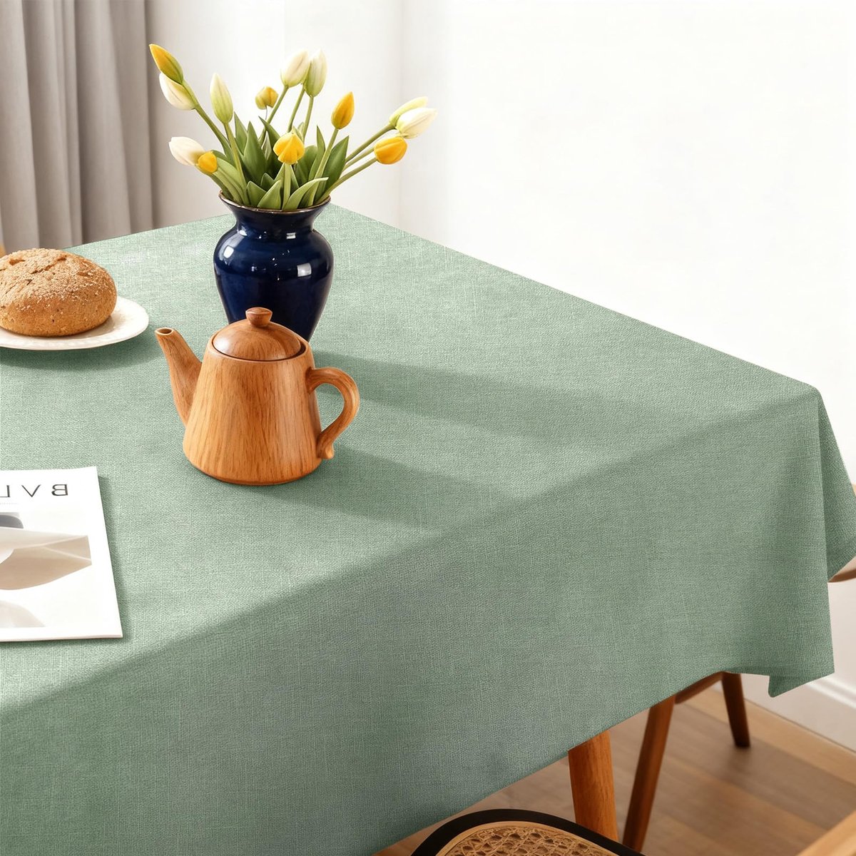 Tafelkleed, tafelzeil, 90 x 140 cm, polyester, linnenlook, afwasbaar, duurzaam, krasbestendig, voor tuin, eettafel, verjaardagsfeest, groen