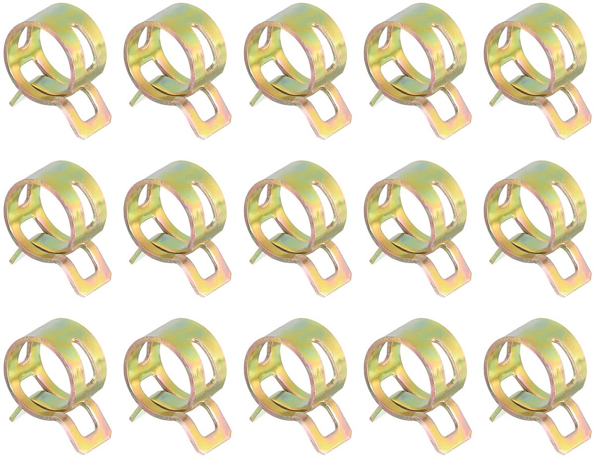 Slangklemmen, slangklemmen, 15 stuks, 11 mm benzineslang, klemmen, veerband-type-klemmen, brandstof/siliconen voor auto-oliebuis, waterbuis, luchtslang, kleur zink