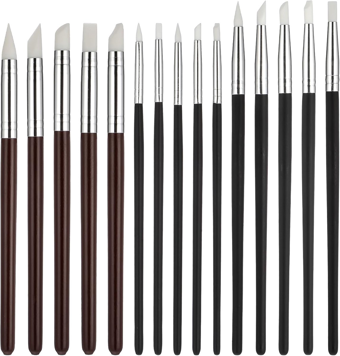 15 stuks siliconen penselen, schilderen op nummer, penselen, acrylverf, siliconen kwast, modelleerkwast, sculpting tool, modeler, pottenbakkersgereedschap voor doe-het-zelf handwerk, modelleren