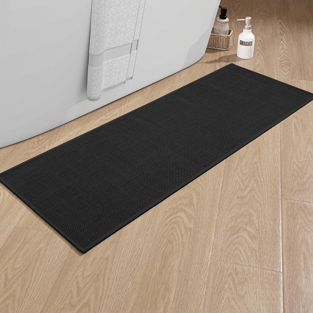 Badmat met rubberen achterkant, antislip, wasbaar, badmat, badkamer, douchemat, zwart