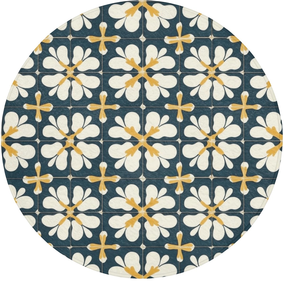 Badmat Rond 70x70 cm Badkamer Accessoires Bath Mat Douchemat Anti Slip Wc Memory Foam Wasbaar Zacht Bathroom Toilet Mats Washable Motief - Tegel - Okergeel