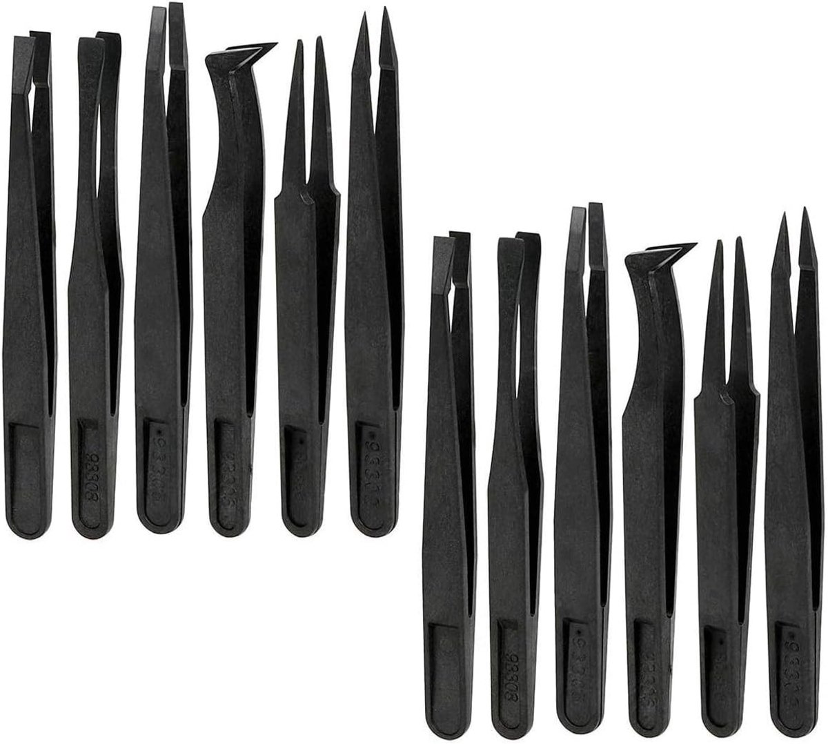 Set van 12 Stuks Antistatische Pincetten voor Elektronica, DIY, Sieraden en Knutselen - Diverse Maten 1/2/3/5/7/8