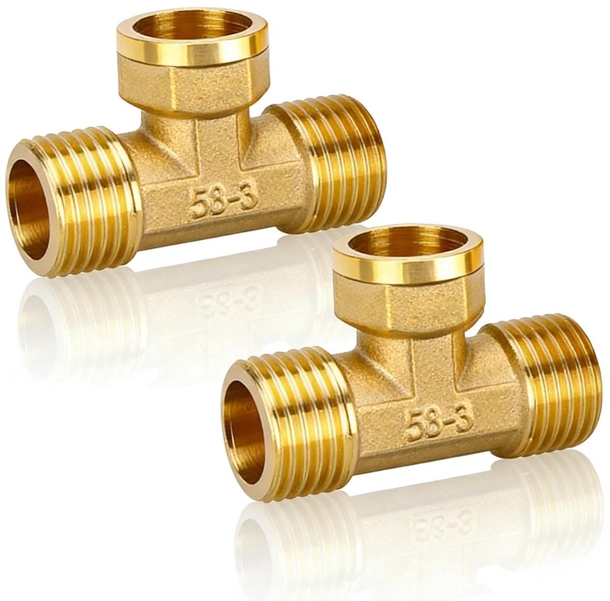 2 stuks 1/2 inch T-stukken, messing T-stuk wateraansluiting, voor sanitair, keuken, airconditioning, duurzaam en robuust