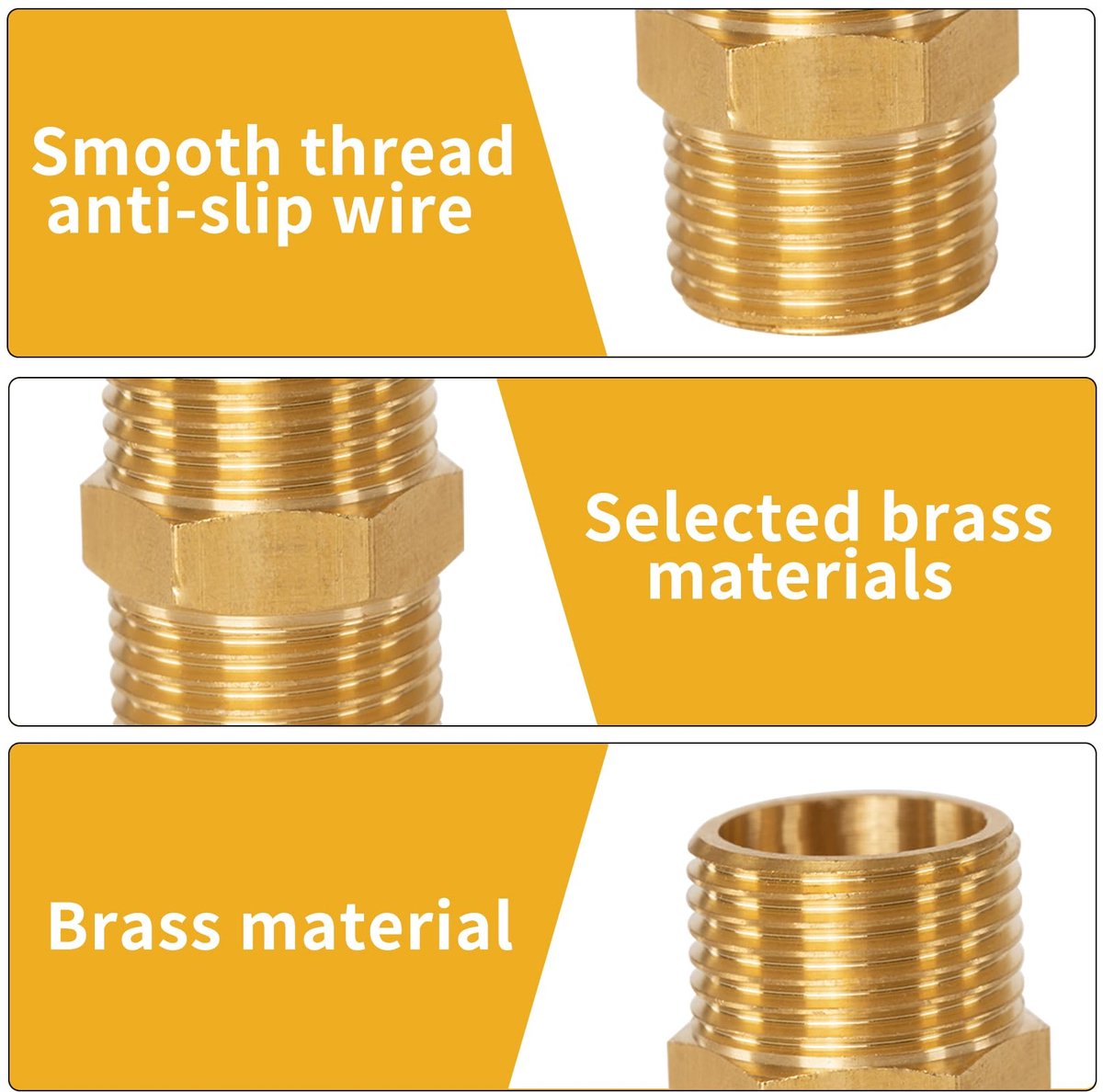 (4 Stuks) 1/2" Mannelijk naar 1/2" Mannelijk BSP-draad Messing Pijpfittingen Zeshoekige Nippel Slangverbindingen, G1/2 x G1/2 Draad Rechte Dubbele Nippel voor Pijpverbinding Conversie