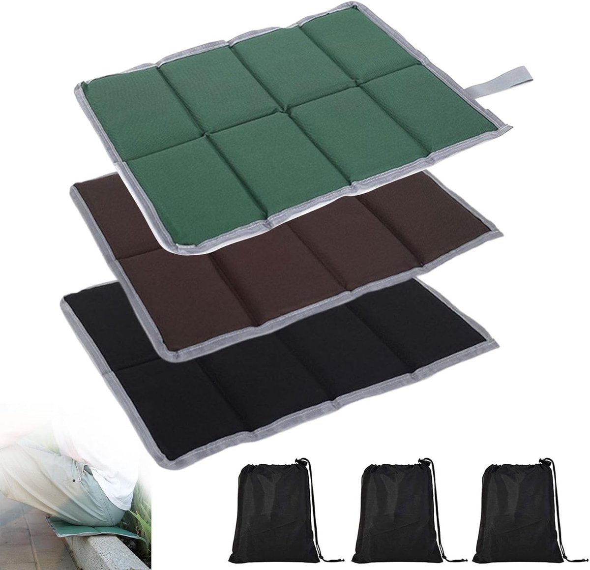 3 stuks zitkussens voor buiten, thermo-zitkussen, opvouwbaar, waterdicht, voor outdoor, met 3 opbergzakken, thermozitkussen, waterdicht, voor wandelen, kamperen, picknicken, vissen