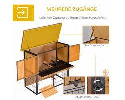 Wishdor - Kleintierstall - 2-in-1 met uitloopren en afsluitbare deur - houten en metalen konijnenhok in landelijke stijl - voor binnen en buiten - lichtgeel - 89,5 x 45 x 81 cm