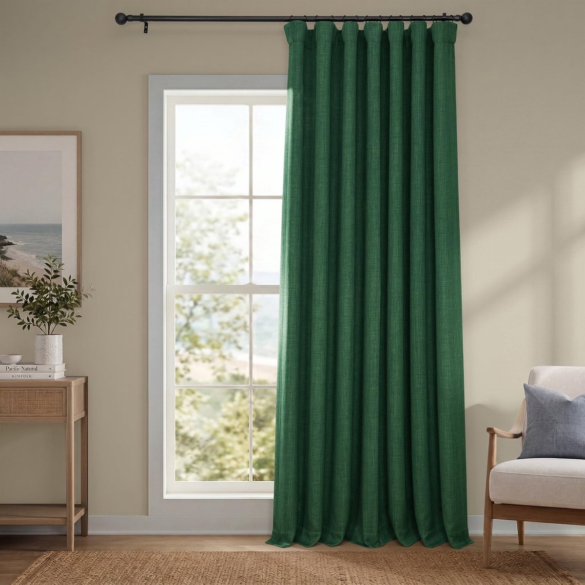 Half Price Drapes Imitatielinnen verduisterende gordijnen, voor slaapkamer en woonkamer, woondecoratie, 274,32 cm lang (1 paneel), extra breed 254 x 274,32 cm (b x l), groen (Key Green)