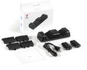 Zwart YONO laadstation voor controllers, met 2 batterijen, 4 klepjes, USB-kabel en handleiding.