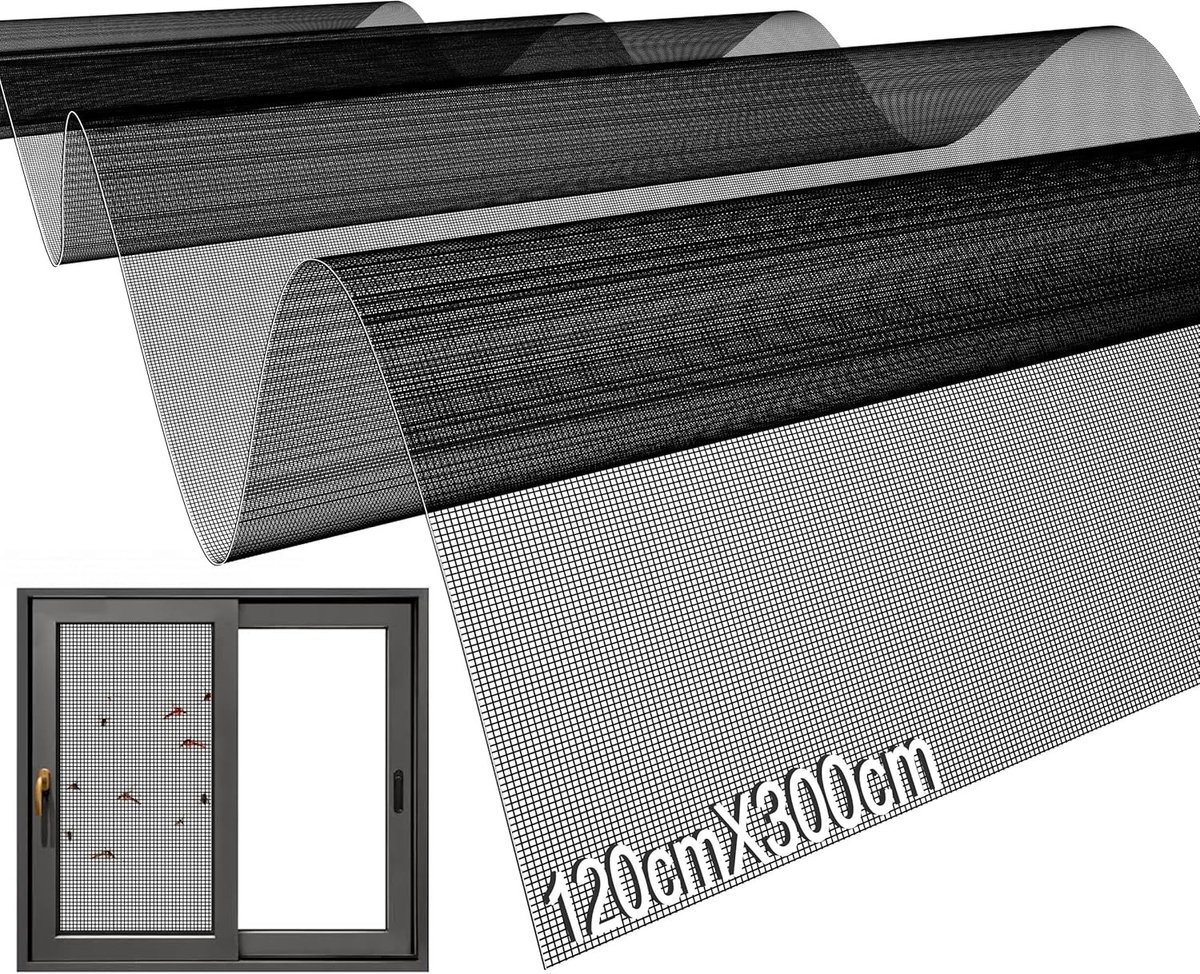 Vliegenhor van Fiberglas 120 x 300 cm, Veilig voor Katten, Aanpasbaar voor Deuren en Ramen, Zwart