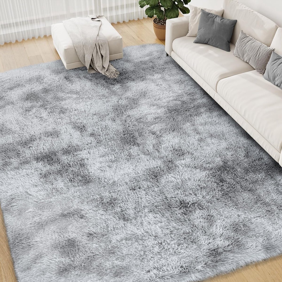 Vloerkleed voor slaapkamer en woonkamer, tie-dye lichtgrijs, pluizig fuzzy shag tapijt, zacht pluche tapijt, indoor vloerbedekking voor kinderen, home decor esthetiek