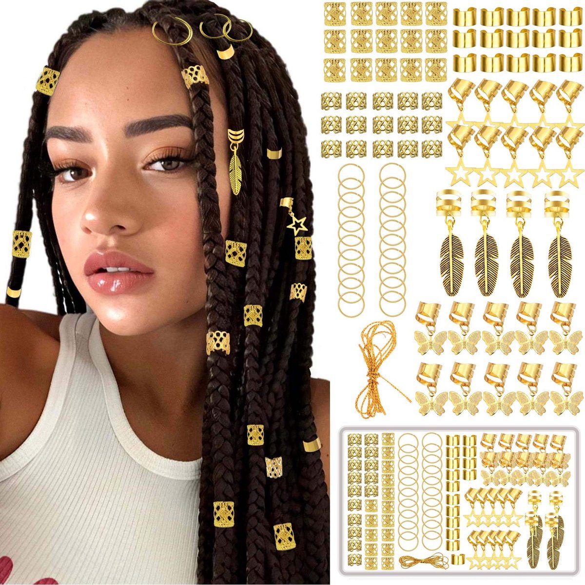 90 stuks gouden haarmanchetten bedels ringen voor vlechten, verstelbare vlecht clips dreadlock gouden accessoires stukken sieraden voor mannen vrouwen festival, haarsieraden voor vlechten