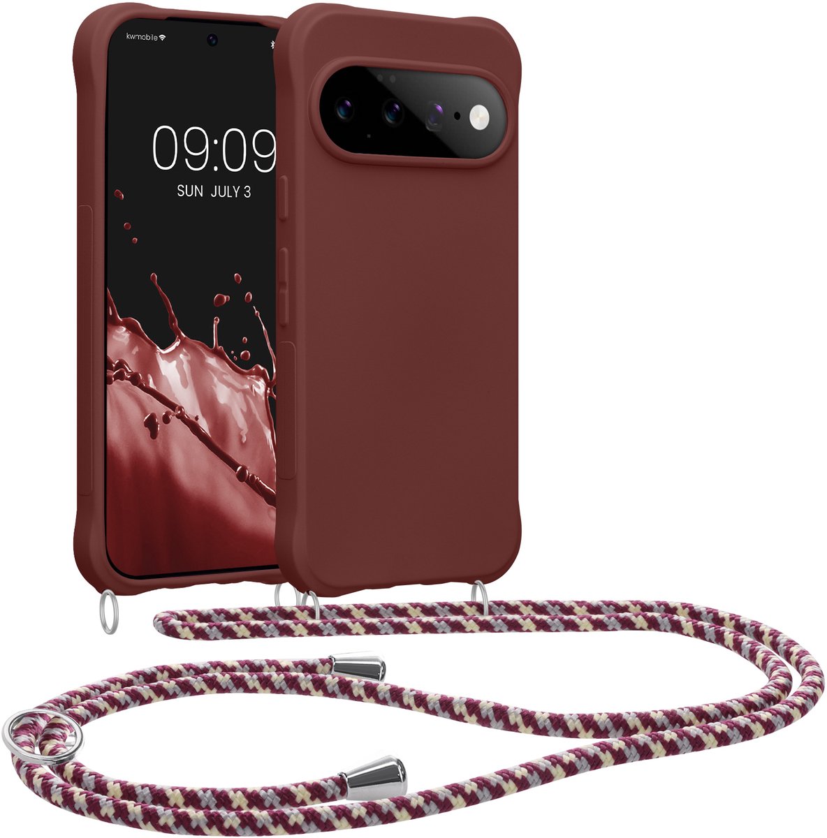 kwmobile telefoonhoesjegeschikt voor Google Pixel 11 - Hoesje van siliconen met telefoonkoord - In bordeaux-violet