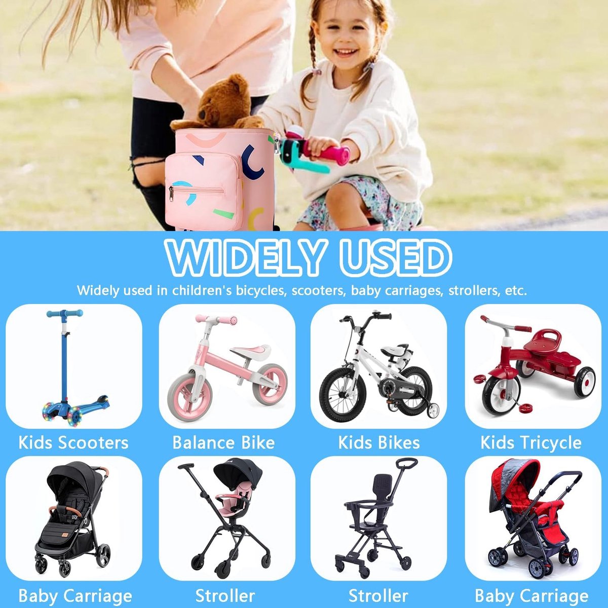 SnelShoppen - Favuit Handlebar Bag voor Kinderen, Vouwbare Fietsmand, Handvat Tas voor Balance Bike, Trike, Scooter, Roze Aardbeien, Ideaal voor Kinde