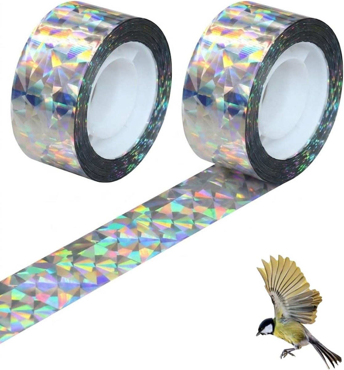 SnelShoppen - Reflecterende Vogelafweerband 2 Rollen, 2,4 cm x 50 m, Duivenafweer Fladderband voor Balkon, Tuin, Fruitbomen, Vogelverschrikker tegen K