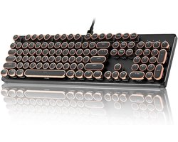 SnelShoppen - Retro Typewriter Mechanisch Gaming Toetsenbord met RGB, Volledige Layout, Hot Swappable, USB Bedraad, Zwart, Onyx Grijze Switch