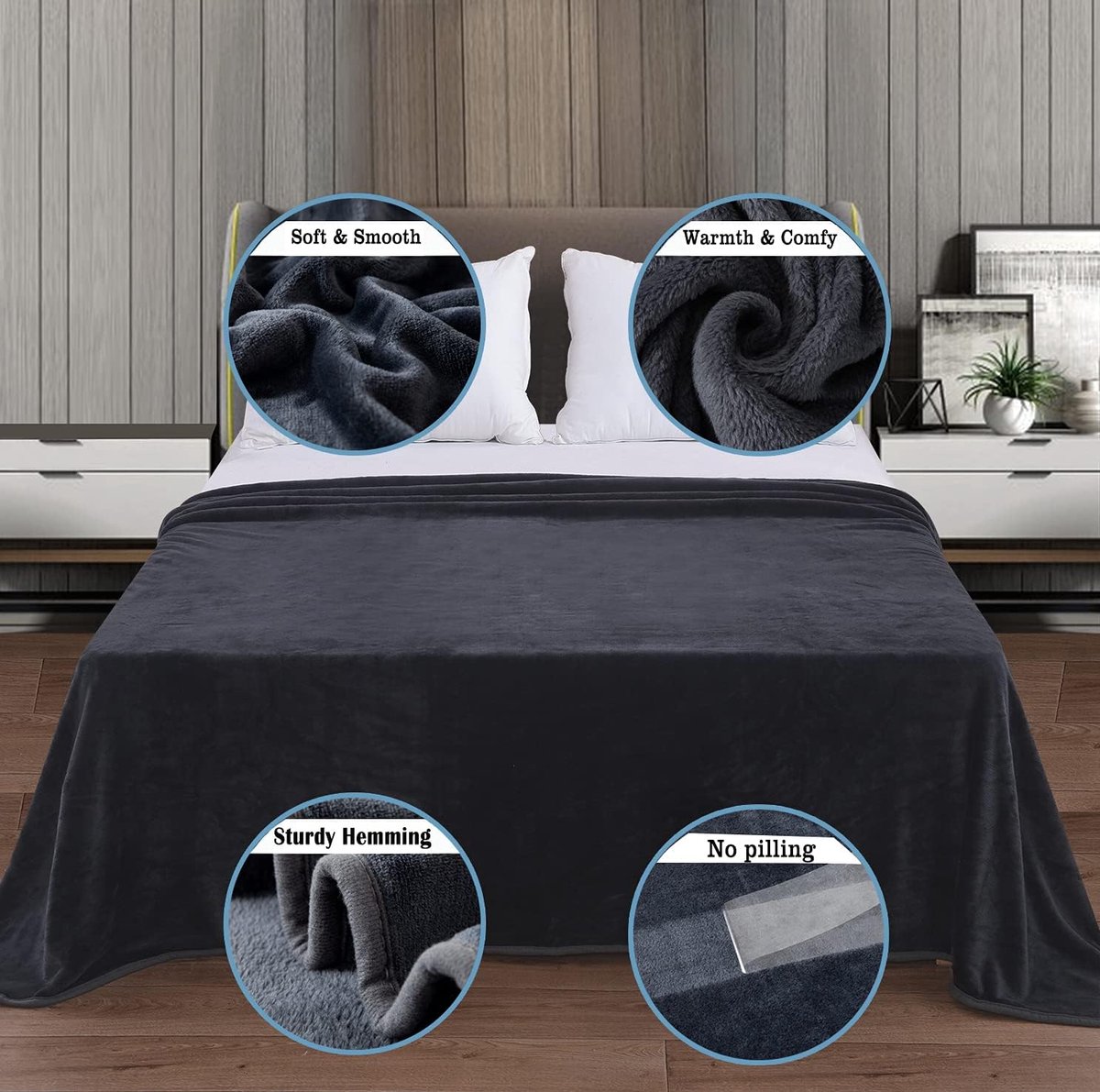 SnelShoppen - Fleece Dekentje 150x200 cm, Zwart, Superzacht en Warm, 350 g/m² Flanel, Dubbelzijdig, Ideaal voor Thuis, Camping, en Gezellige Avonden