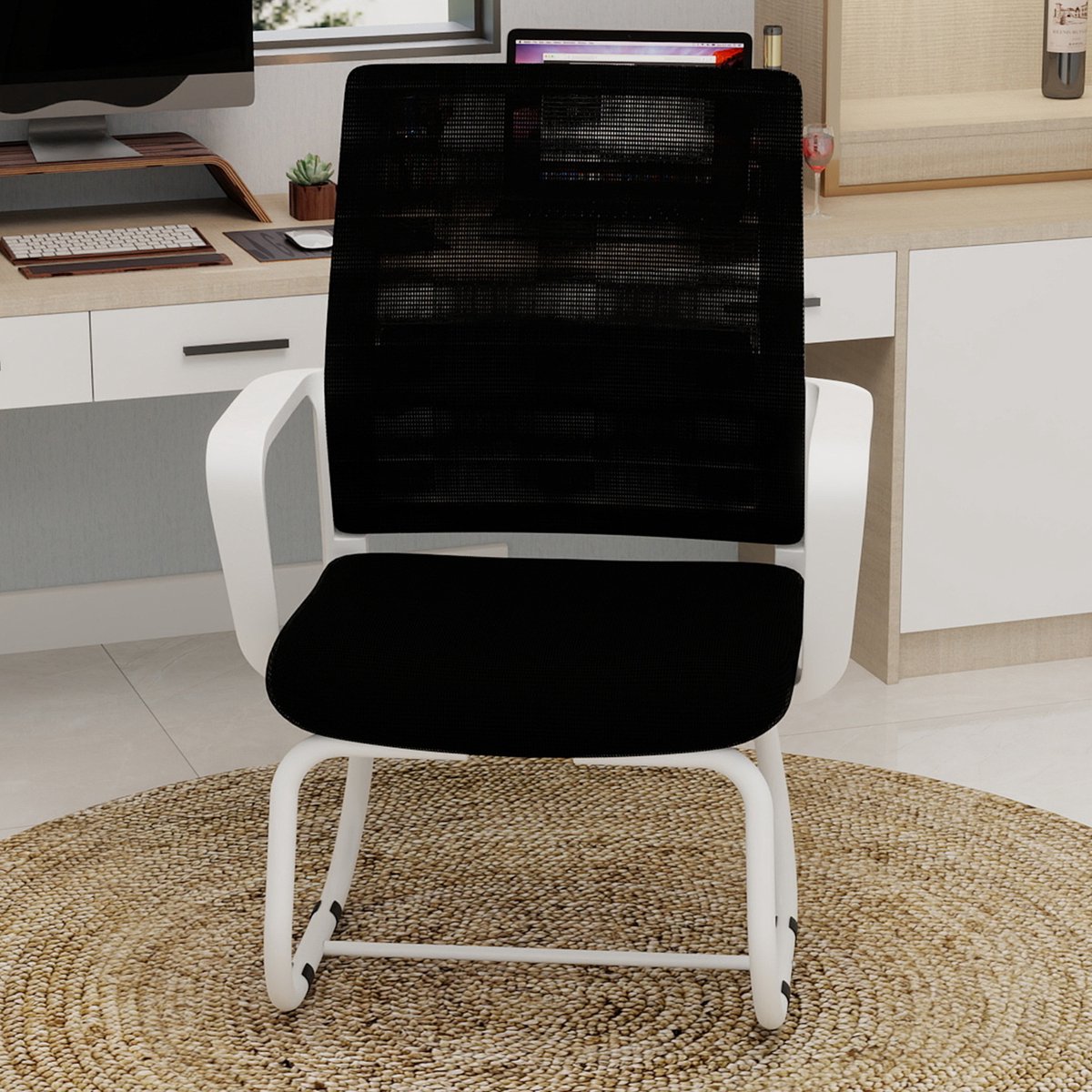 DESMIU Bureaustoel 55 x 45 x 90 cm - Ademende Gaasrugleuning Met Vaste Armleuningen - Voor Thuis En Kantoor - Metaal Zwart Wit