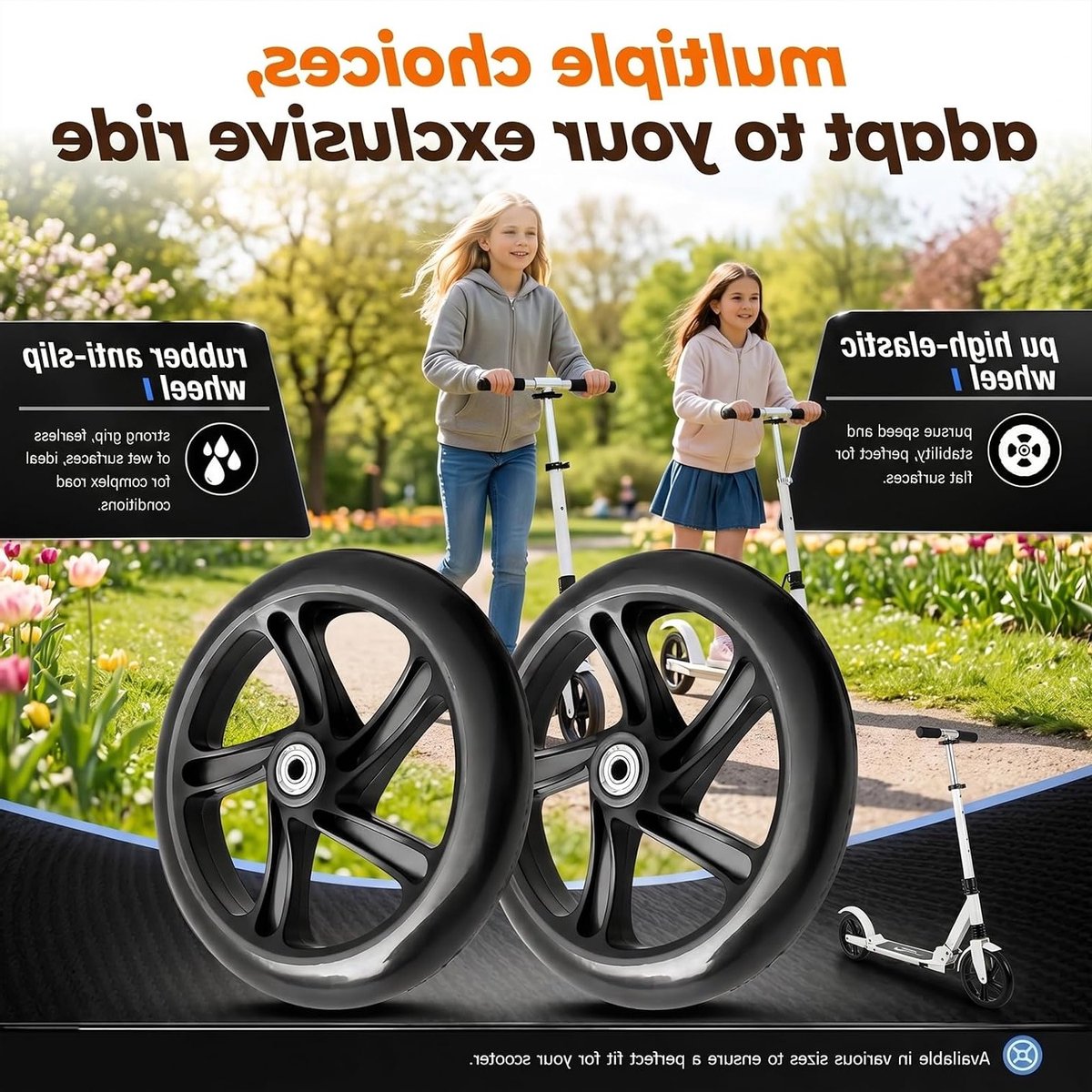 Reserve scooterwielen 200 mm met antislip en ABEC-9-lagers, perfect voor citystep en scootmobiel accessoires (200 x 40 mm, zwart)