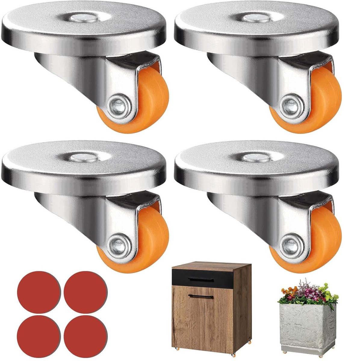 360° draaibare meubelwielen, zelfklevende wielen voor lichte meubels, 0,5 inch, set van 4, stil en krasbestendig, ideaal voor kleine meubels, planten en kasten