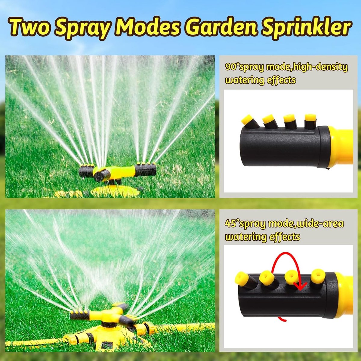 SnelShoppen - Garden Sprinkler 360 Graden Draaiend 3 Armen Verstelbaar Water Sprinklersysteem met 2 Spuitpatronen voor Tuin en Grote Tuinen tot 176m2