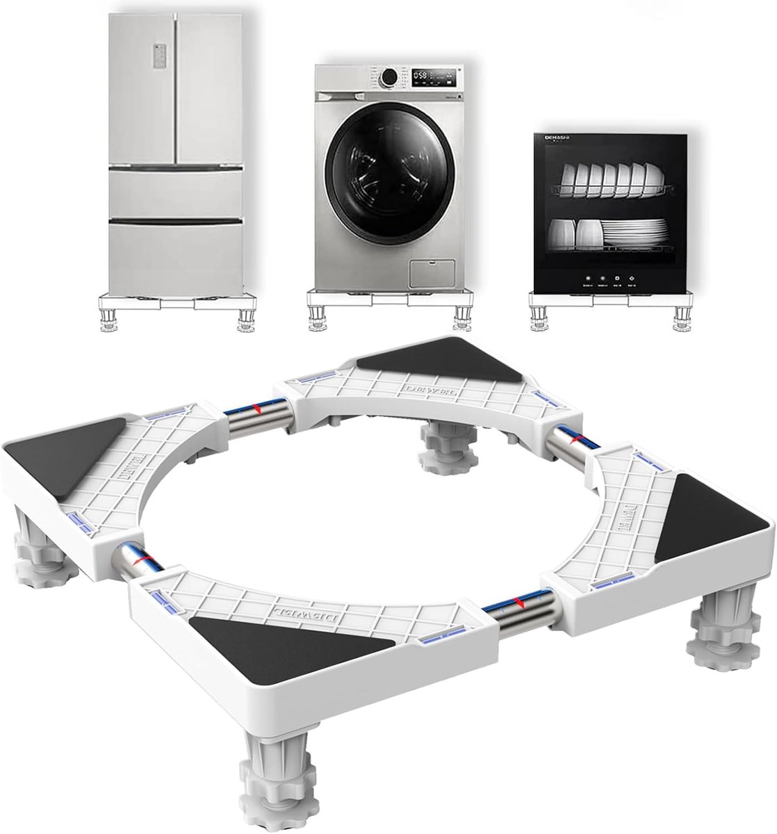 SnelShoppen - Verstelbare Wasmachine Basis - Witte Onderstel voor Wasmachine, Droger, Koelkast en Vaatwasser - Lengte/Breedte 45-65 cm, Hoogte 10-13 c