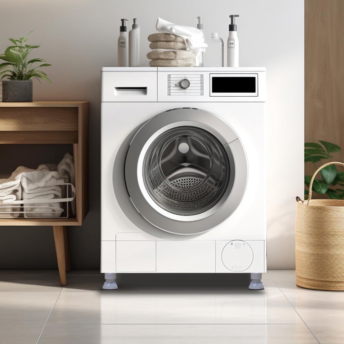SnelShoppen - Wasmachine Voetpad Trillingsdemper Verstelbaar 10-12 cm Antivibratievoeten voor Wasmachine Droger Koelkast Grijs