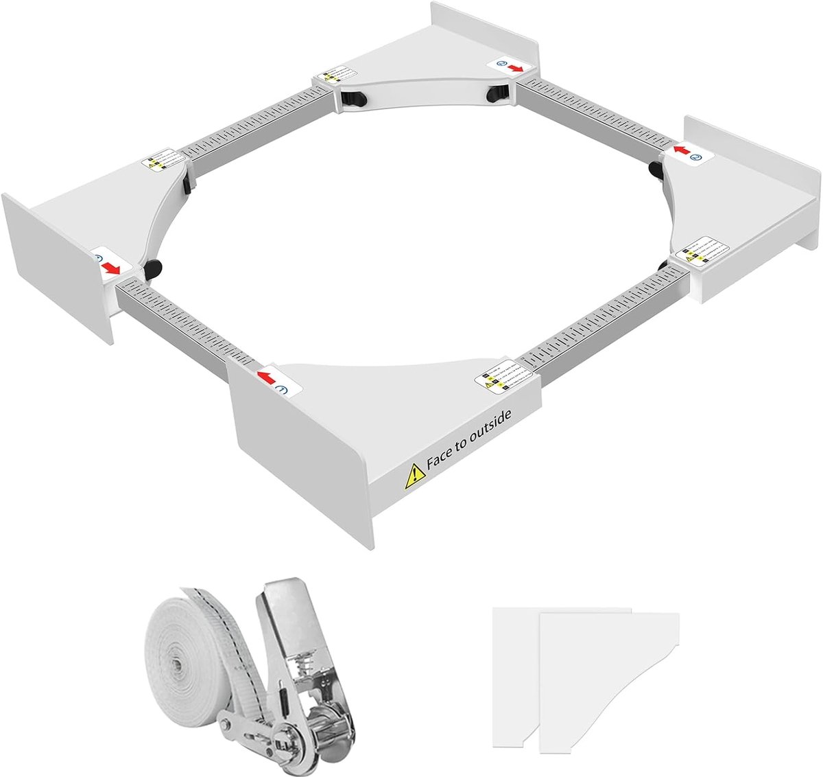 SnelShoppen - Universele Overlappingset voor Wasmachine en Droger, Verstelbaar Tussenframe met Ratelriem, Geschikt voor 46-66 cm, Wit, Eenvoudige Inst