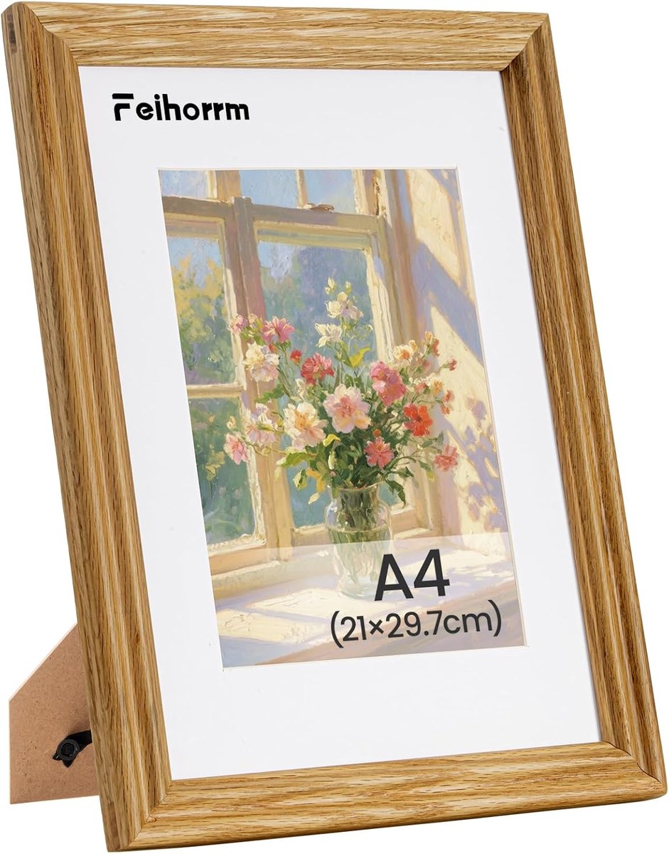 SnelShoppen - Vintage Houten Fotolijst A4 - Eikenhout - 21 x 29,7 cm - Robuust met Veilig Glas - Perfect voor Wanddecoratie en Herinneringen