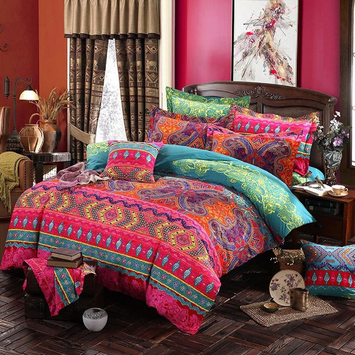 SnelShoppen - Bohemian Beddegoed Set 135x200 cm - 2-delig Boho Mandala Dekbedovertrek met Kussensloop 80x80 cm van 100% Microvezel - Vintage en Hypoal