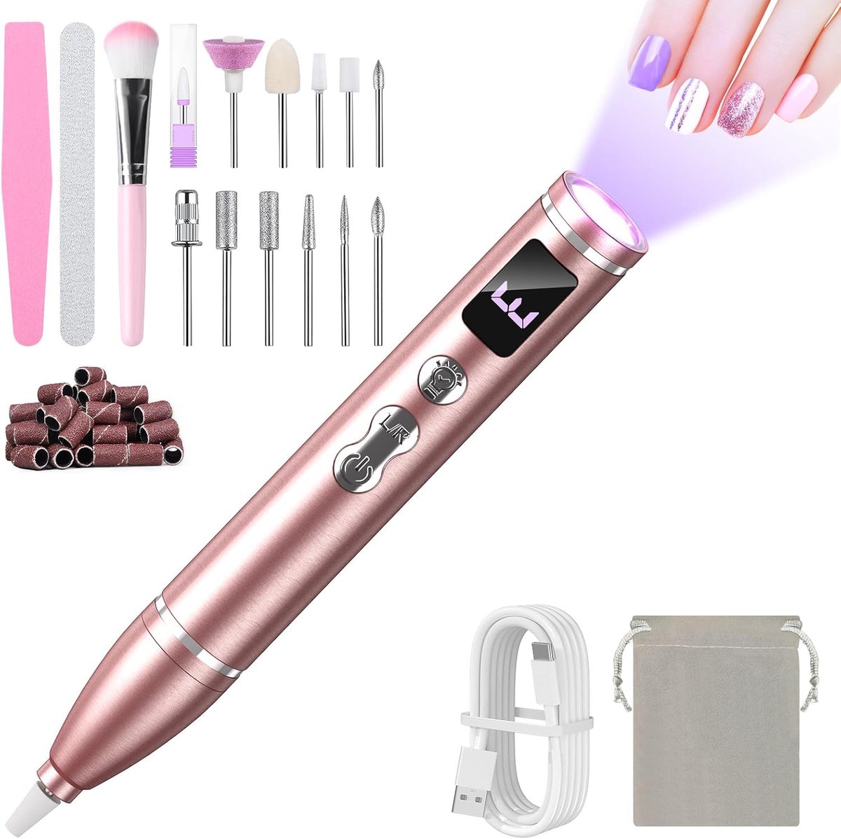 SnelShoppen - 2-in-1 Elektrische Nagelvijl met Ingebouwde Nagellamp, 35000 RPM, Draagbare Manicure en Pedicure Set voor Gel, Acryl en Natuurlijke Nage
