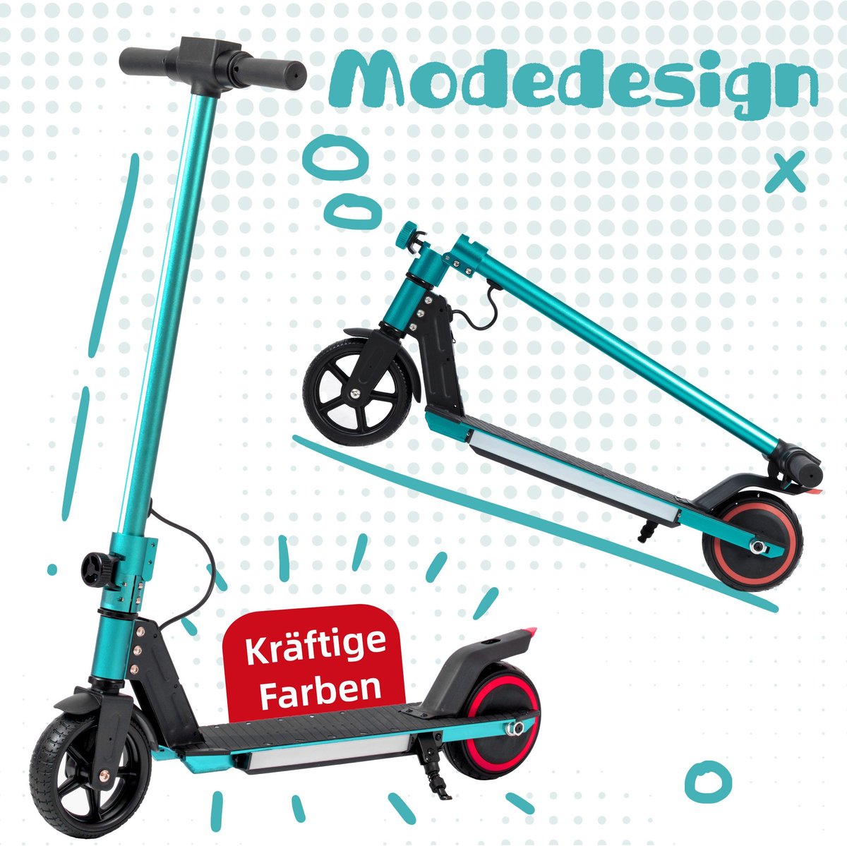 MIVRAY Elektrische Kinderstep – Opvouwbaar Met Ledverlichting En Dubbel Remsysteem – 78 x 92 cm Inch – Aluminium – – Voor Buiten Groen