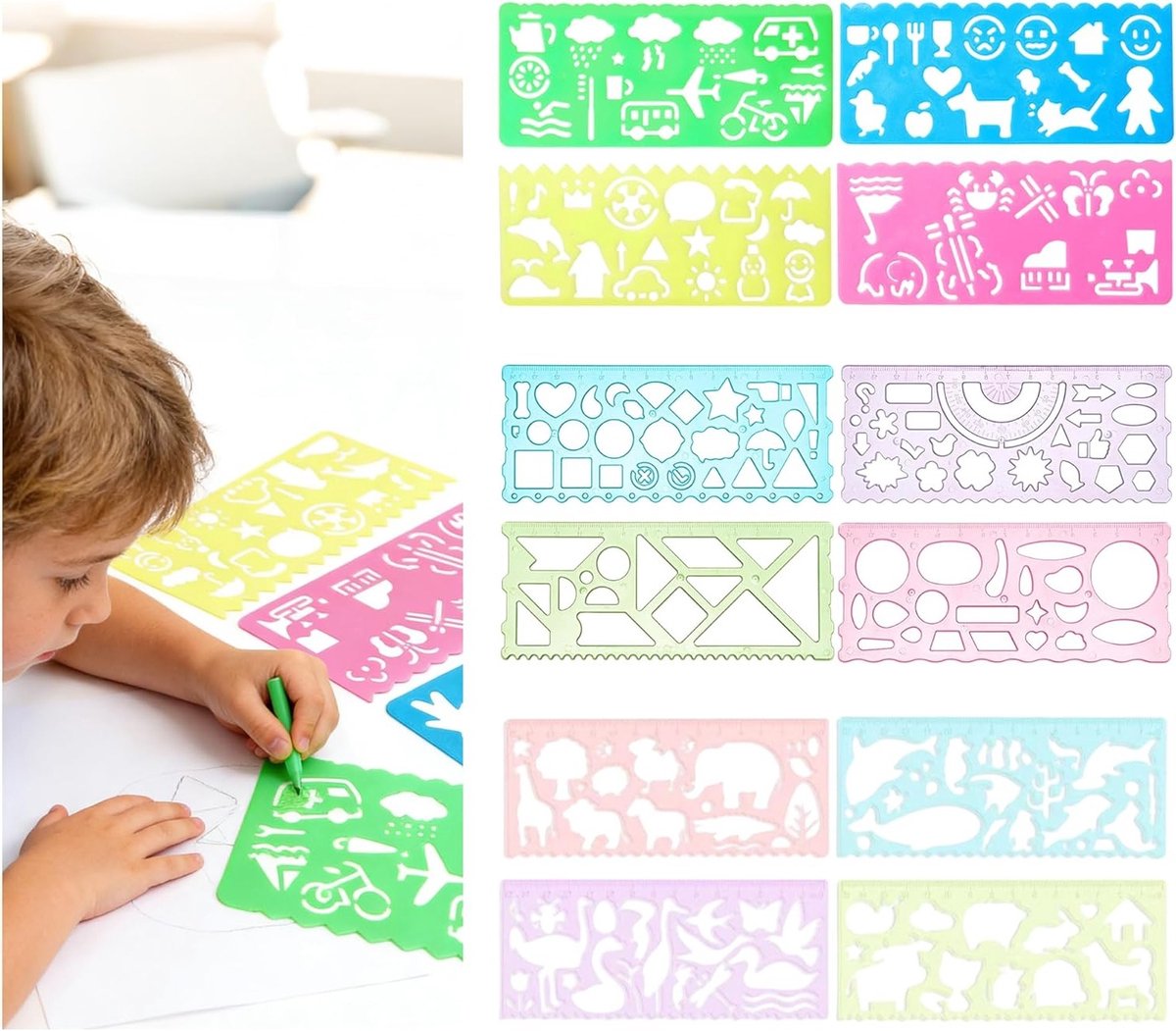 Creatieve Schilder Templates voor Kinderen met Dieren, Dinosaurussen en Geometrische Vormen - 12 Stuks
