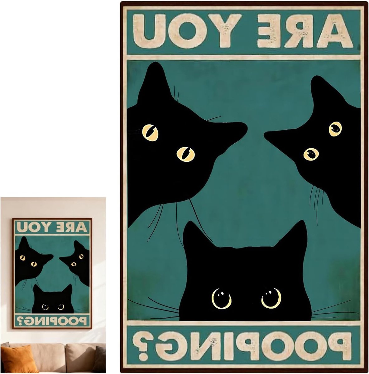 Grappige metalen wanddecoratie met zwarte kat, kunstposter voor badkamer, toilet en humori