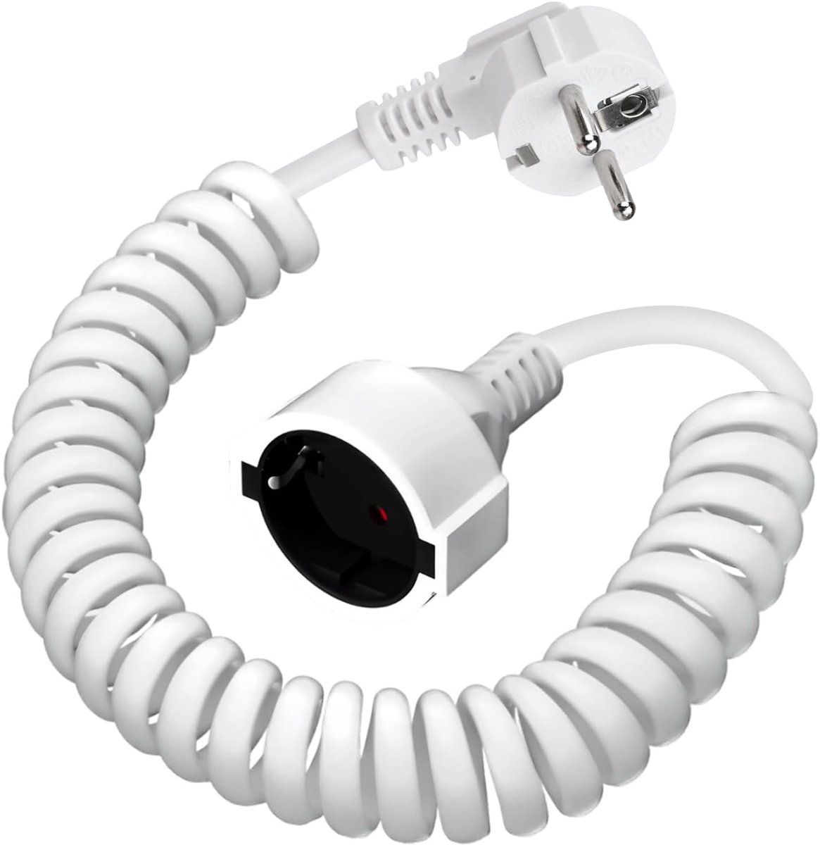 SnelShoppen - Spiral Extension Cable 0.6m-2m, H05VV-F 3G 1mm², 250V 16A, Max 3680W, IP20, Wit, Ideaal voor Thuis, Kantoor, Feest, Camping