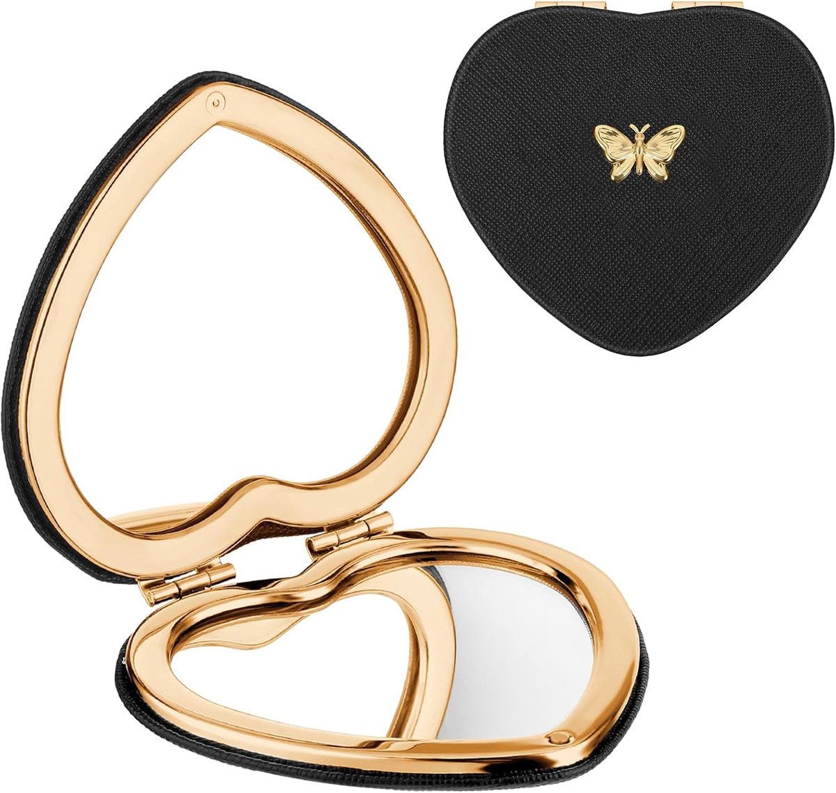SnelShoppen - Schattige Hartvormige Compact Spiegel - Dubbelzijdige Mini Make-up Spiegel 1X/2X Vergroting - Draagbare Vouwbare Cosmetica Spiegel voor