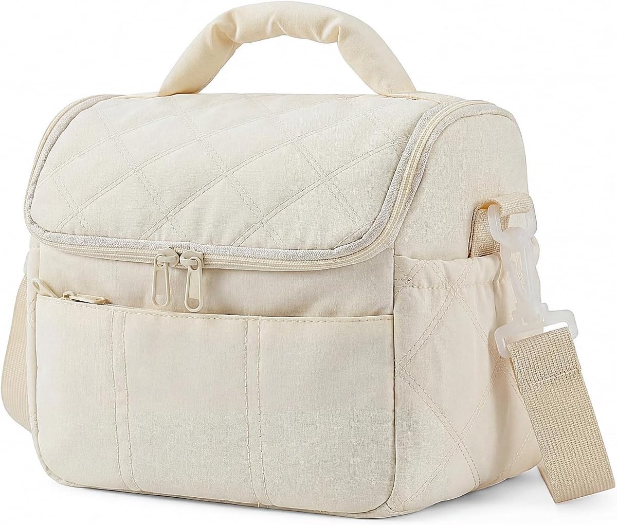 SnelShoppen - Geïsoleerde Koeltas voor Dames en Heren, Dubbele Laag Lunchtas, Lekvrij, Gevoerde, Lichtgewicht, Draagbare Koeltas, 6.7L, A-Beige, Voor