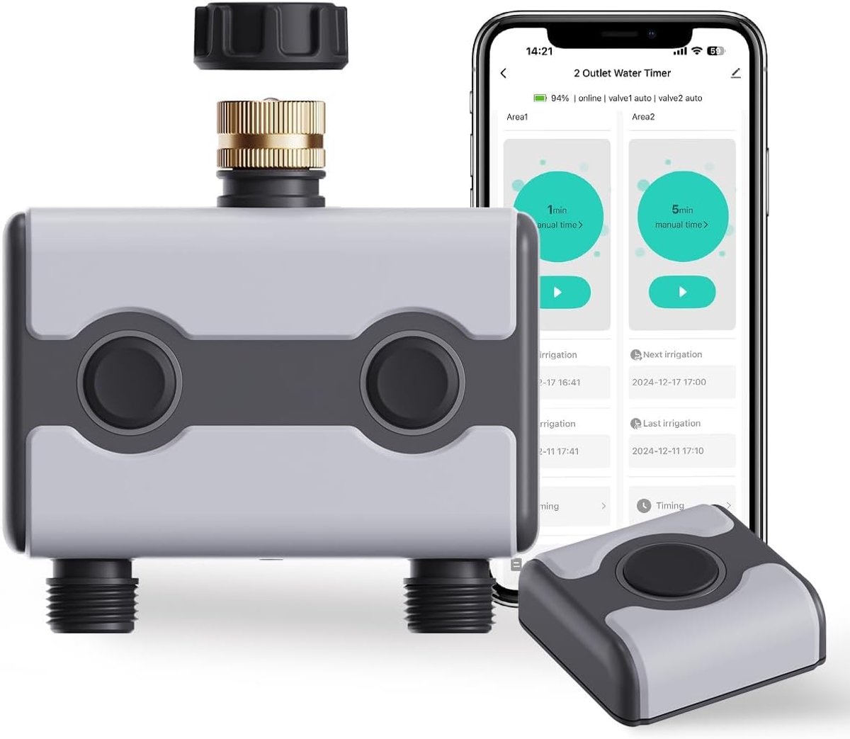 SnelShoppen - WiFi Watertimer 2 Zones Automatische Irrigatie Timer met Hub, Compatibel met Alexa en Google, App-Bediening, Draadloze Afstandsbediening