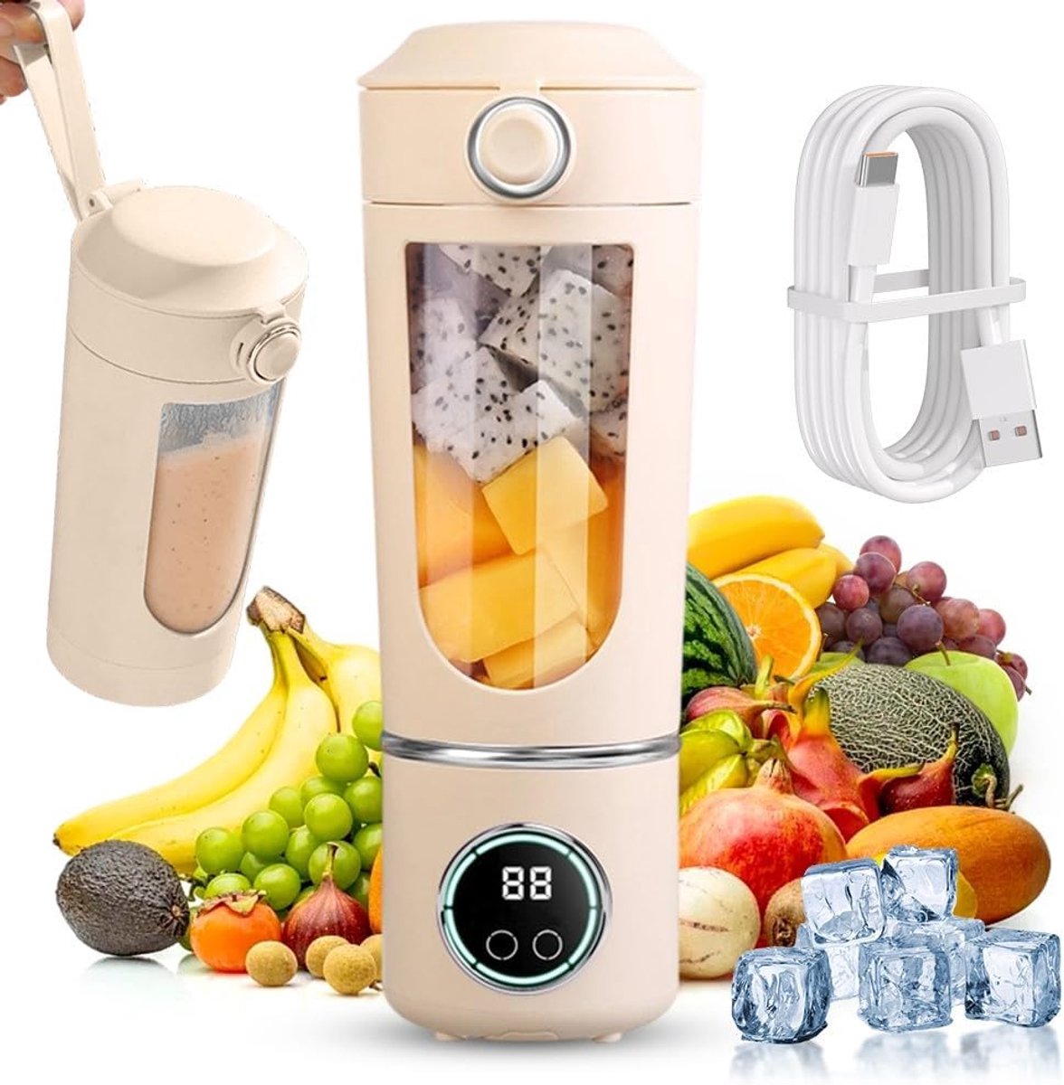 SnelShoppen - Draagbare Blender Smoothie Maker To Go 700 ml - Mini Blender met 12 Roestvrijstalen Messen - USB Oplaadbaar - Slushy & Shakes Maker - Wa